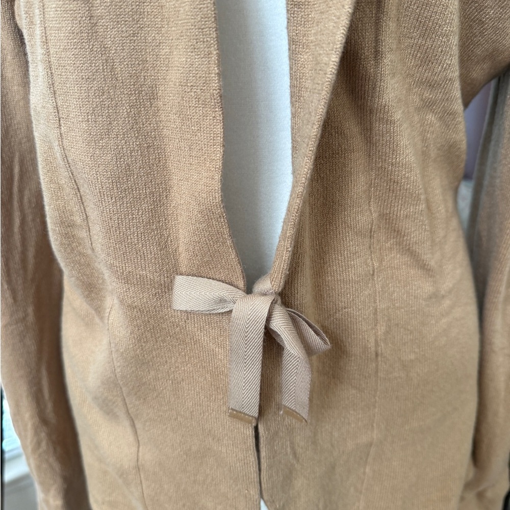 Carlisle brown tan cardigan sweater jacket silk cashmere size large tie front - Picture 2 of 10